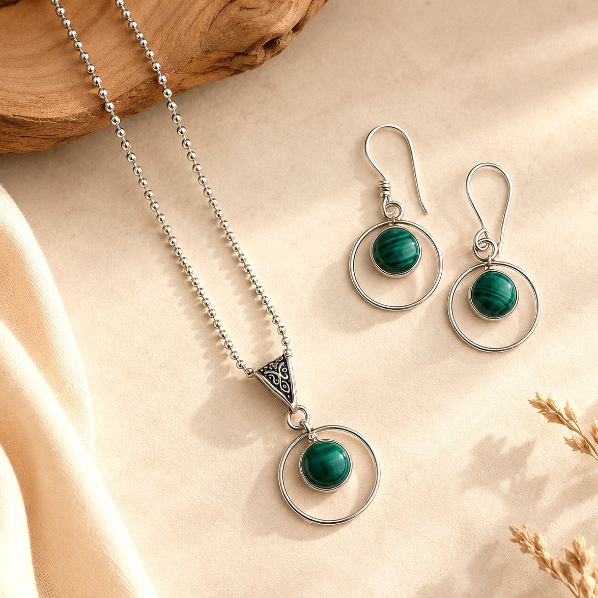 Emerald Halo: Simple Pendant and Earring Set