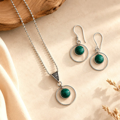 Emerald Halo: Simple Pendant and Earring Set