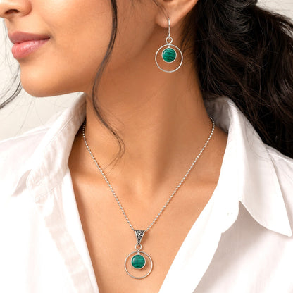 Emerald Halo: Simple Pendant and Earring Set