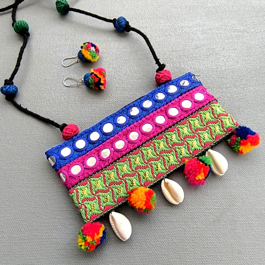 Vibrant Boho Fabric Necklace & Earring Set