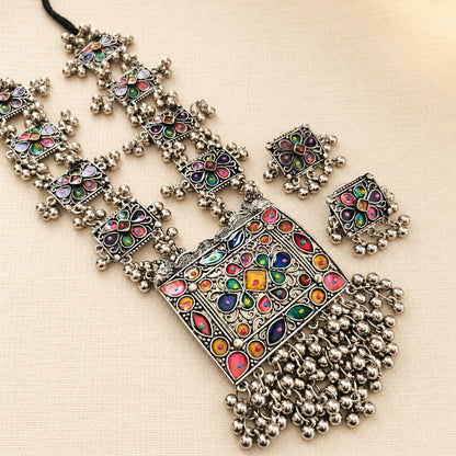 Navras:  Festive Enamel Oxidized Necklace Set