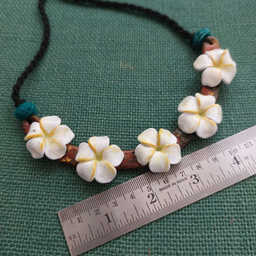 Plumeria Bloom: Handcrafted Clay Necklace and Earrings
