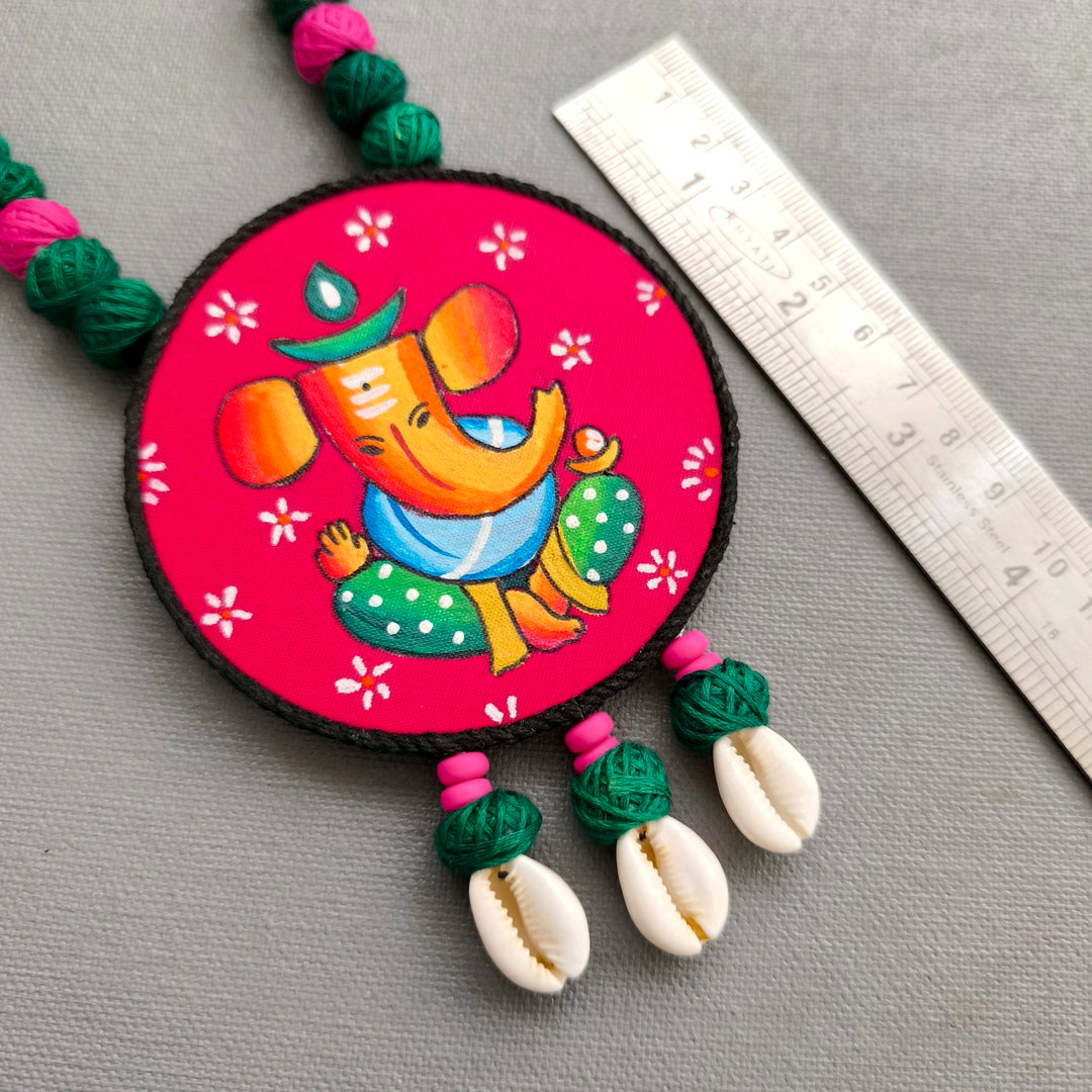 Ganesha's Grace: Handpainted Fabric Ganesha Necklace Set