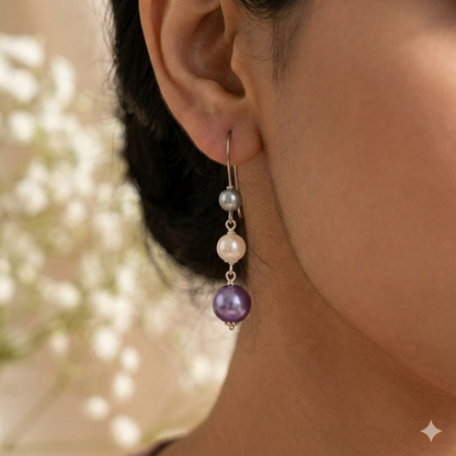 Trinity Drops: Tricolor Pearl Hooped Earrings