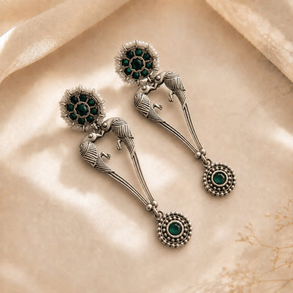 Pakhi: Green Stone Dangler Earrings