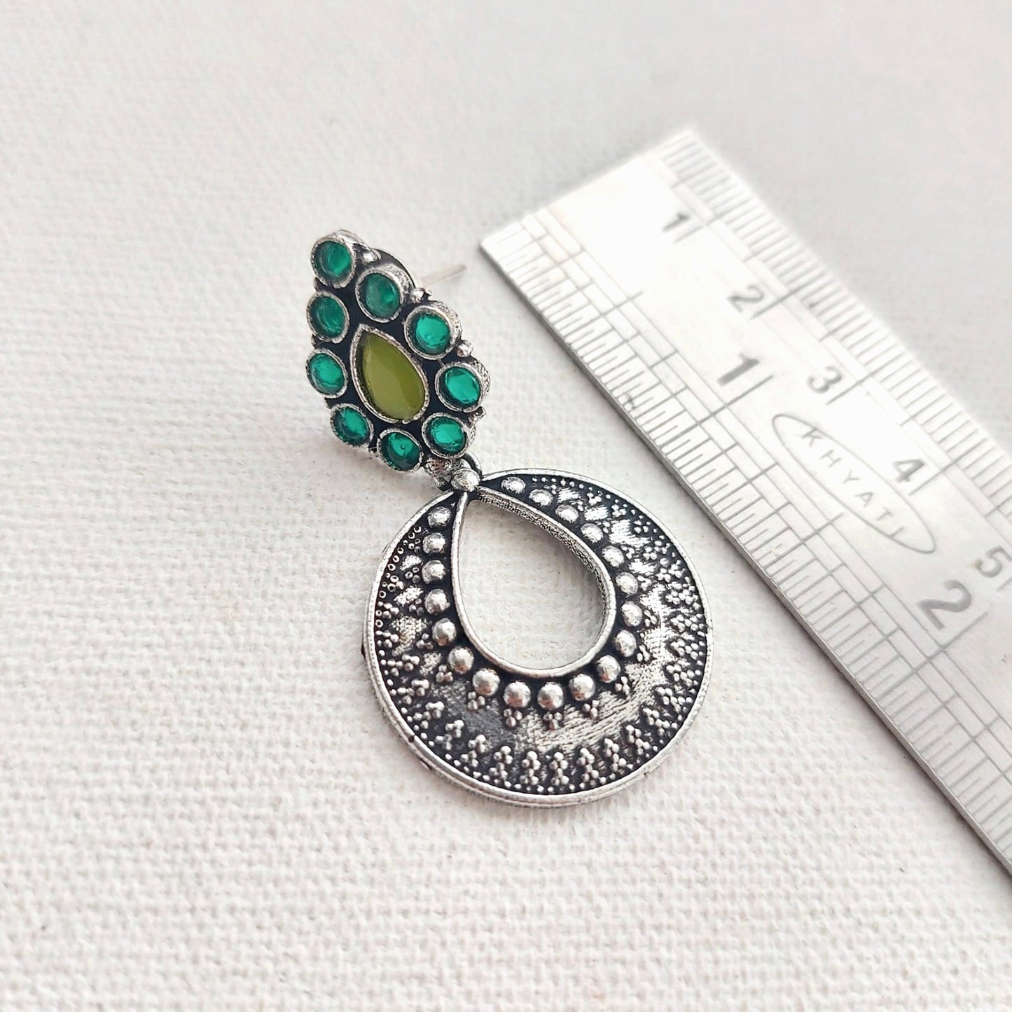 Gorgeous Green Stone  Silver Replica Long Earring