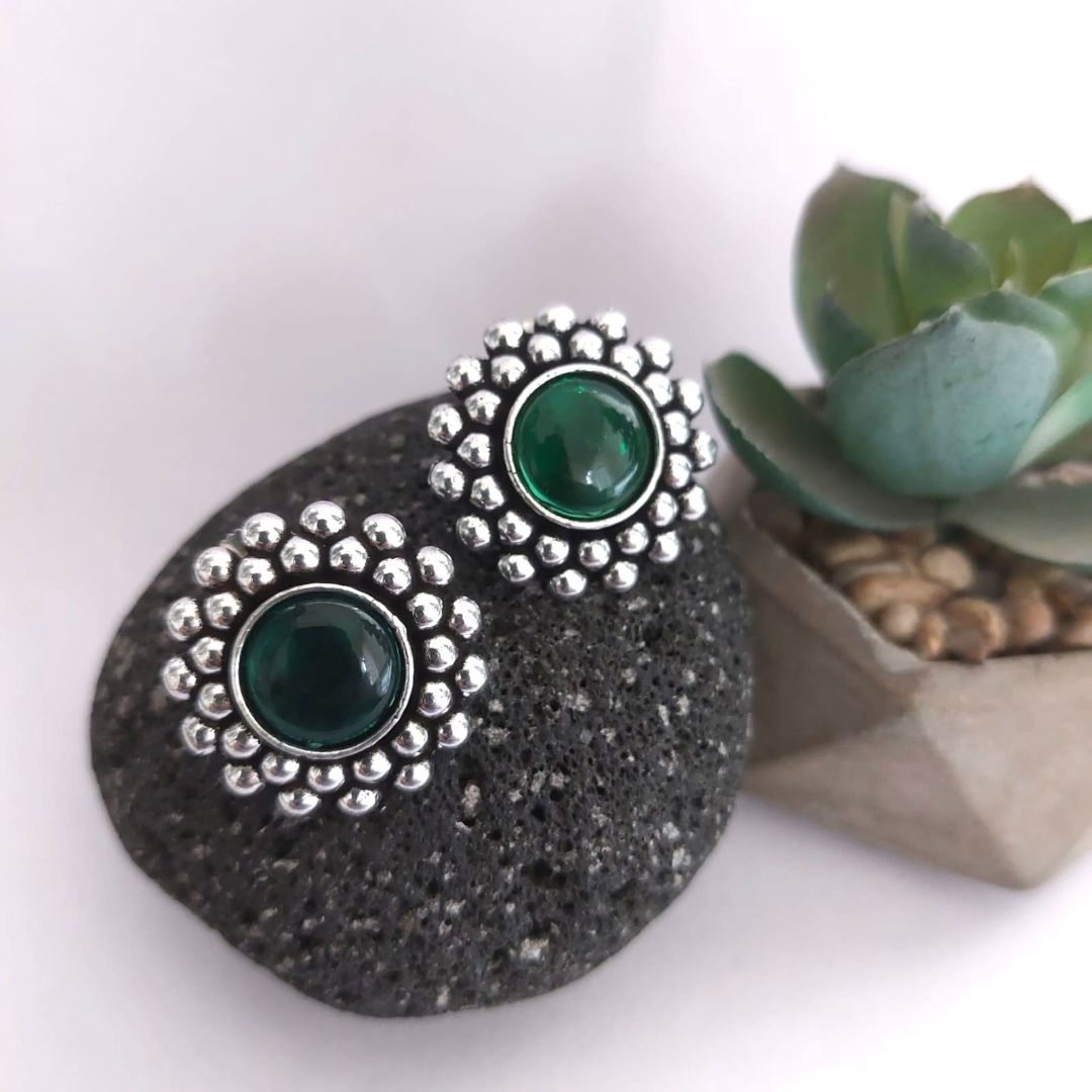 Evergreen Canopies : Green Stone Stud Earrings