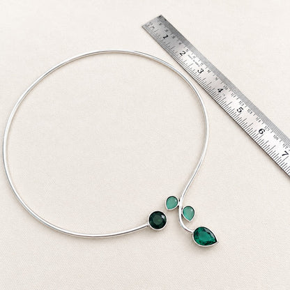 Rajata: Silver Toned Hasli With Deep Green and Light Green Stones