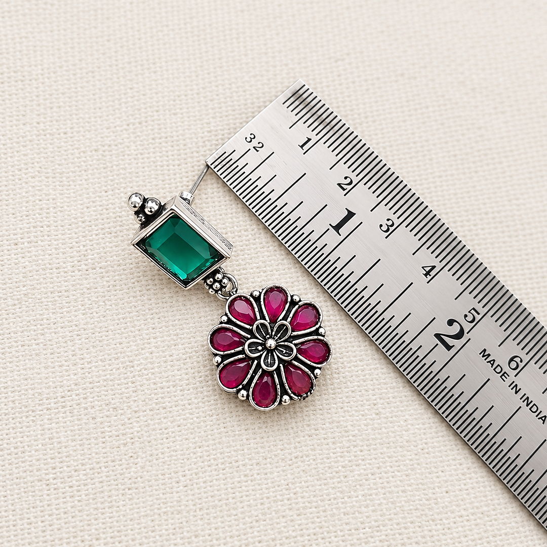 Blooming Flora: Green and Pink Stone Festive Necklace and Earring Set