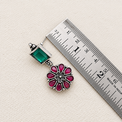 Blooming Flora: Green and Pink Stone Festive Necklace and Earring Set