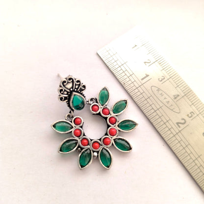 Floral Fiesta : Green and Coral Red Stone Studded Earring