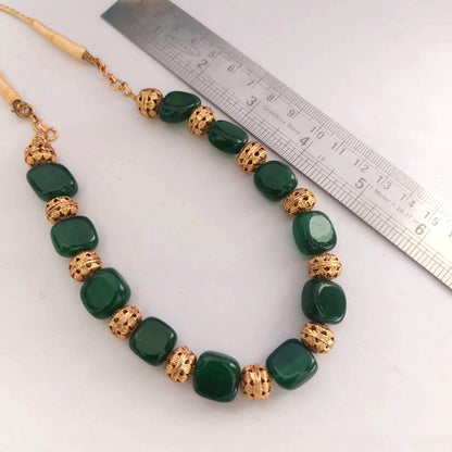 Golden glow: Green Square Beads Necklace