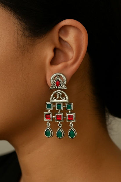 Fusion Geometry: Green and Pink Stone Danglers