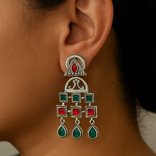 Fusion Geometry: Green and Pink Stone Danglers