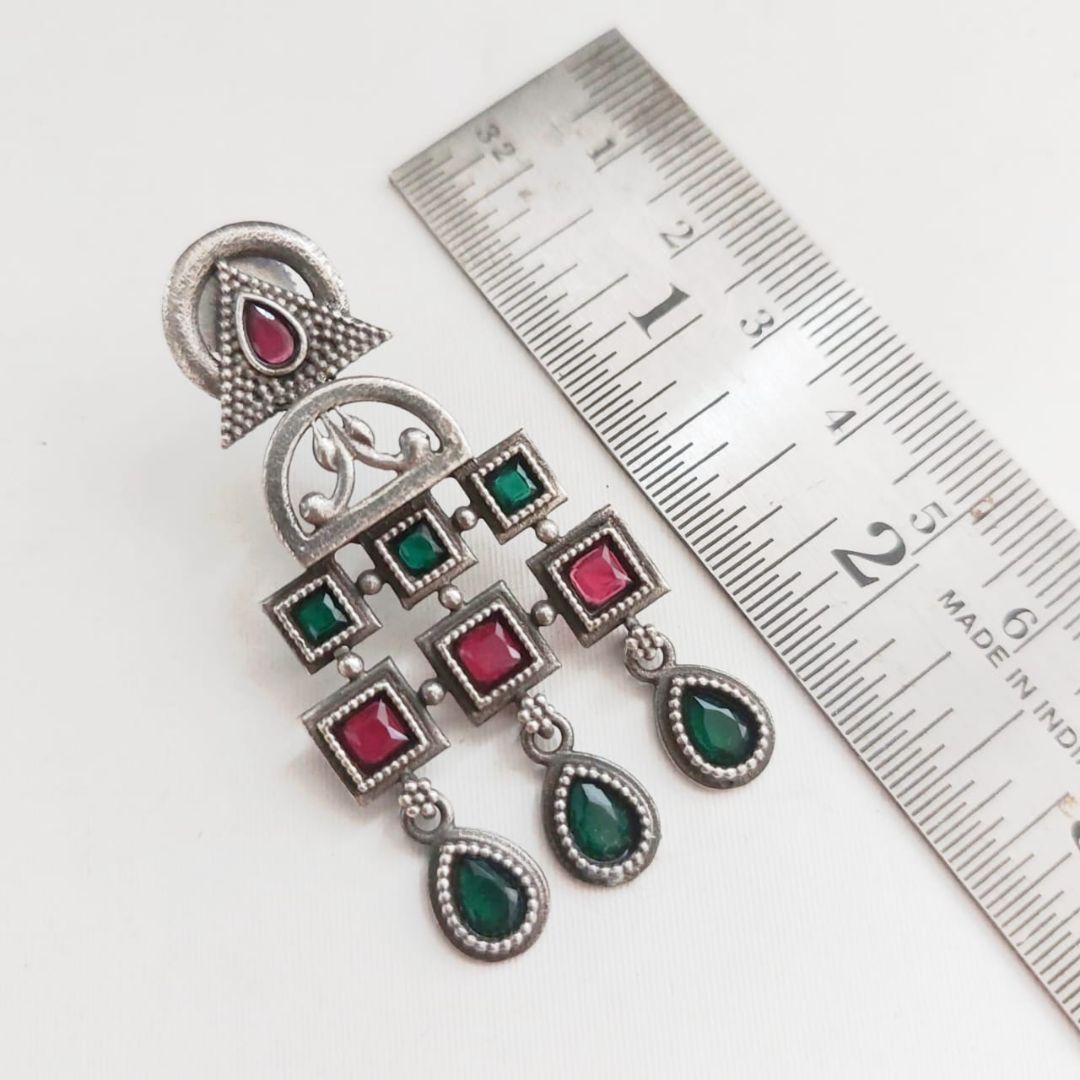 Fusion Geometry: Green and Pink Stone Danglers