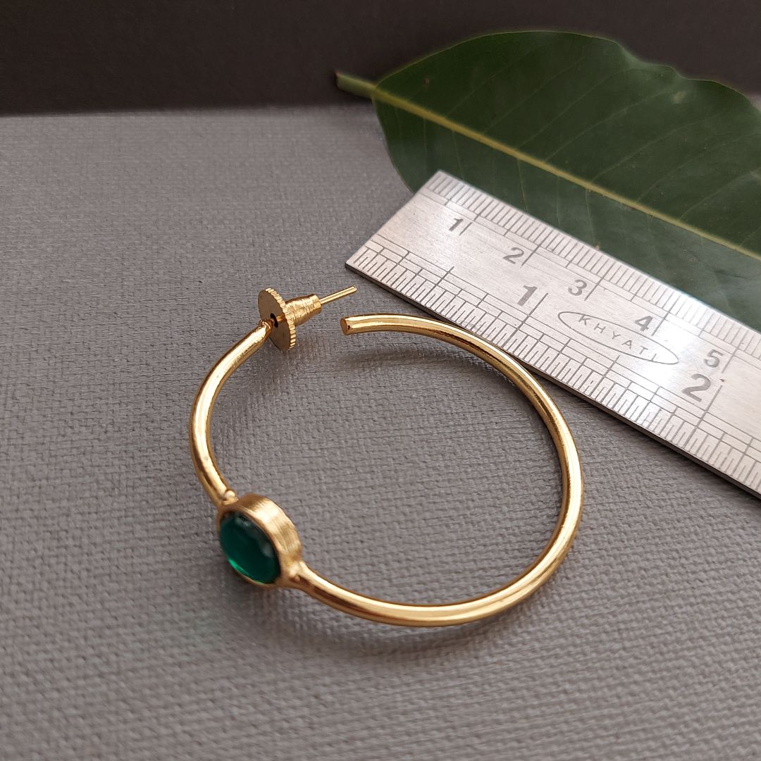 Gilded Greenstone Hoop Earrings