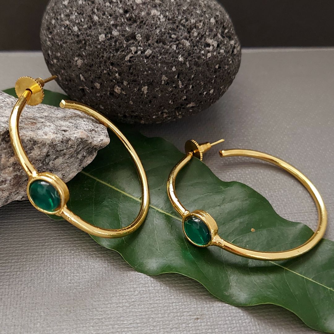 Gilded Greenstone Hoop Earrings