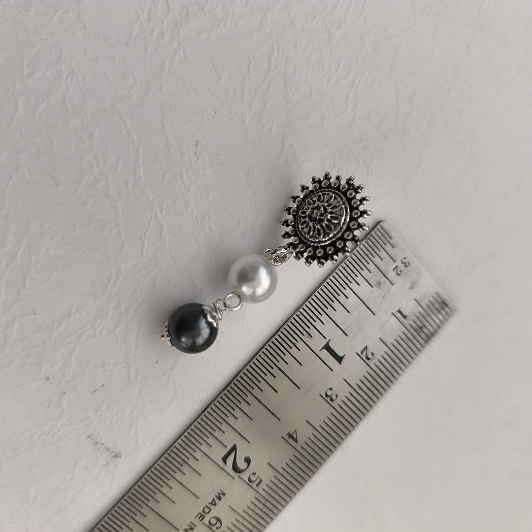 Fusion Drops: White and Grey Pearl Drop Earrings