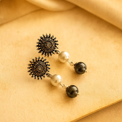 Fusion Drops: White and Grey Pearl Drop Earrings