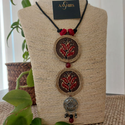 Bohemian Fusion - Hand  Block Print Fabric Pendant Adjustable Necklace