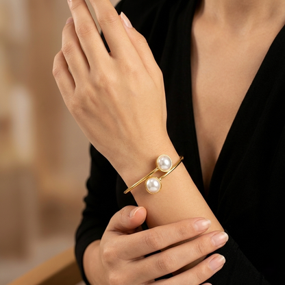 Ruhani Combo Set: Gold Toned Pearl Studded Bracelet and Earring