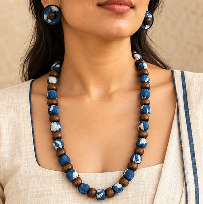 Indigo Trails: Indigo Fabric Beaded Necklace and Earring Set