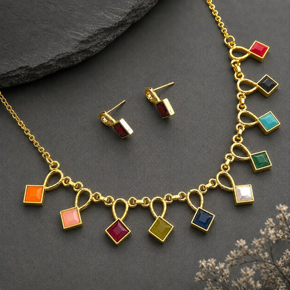 Spectrum Interlace: Multicolored Gold Toned Necklace and Earring Set