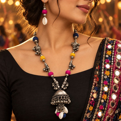 Jhanak: Oxidized Multicolored Festive Necklace and Earring Set