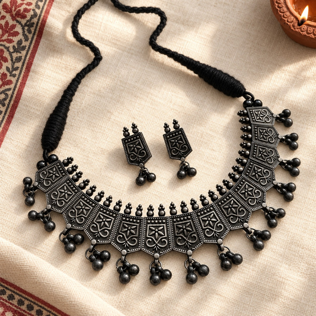 Kaalindi: Oxidized Choker and Earring Set