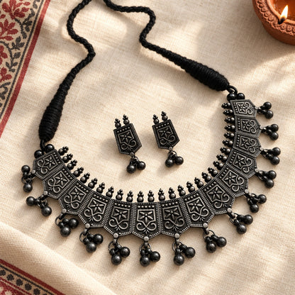 Kaalindi: Oxidized Choker and Earring Set