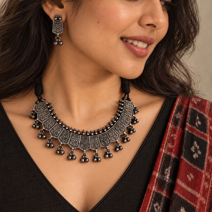 Kaalindi: Oxidized Choker and Earring Set