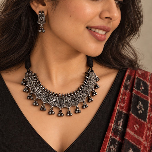 Kaalindi: Oxidized Choker and Earring Set