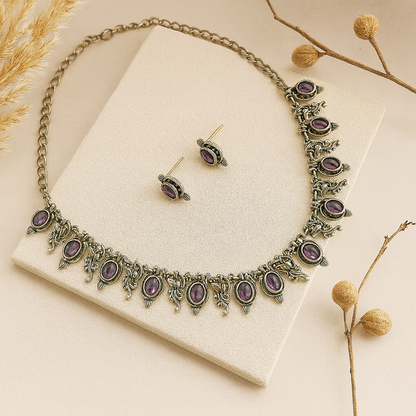 Tinge Tales: Lavender Stone Ethnic Necklace and Earring Set