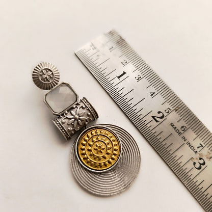 Statement Disc Dangler: Two-Tone Light Grey Stone  Stud Danglers