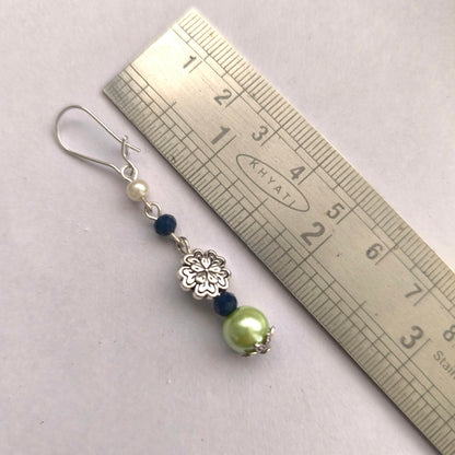 Daily Wear Earrings : Elegant Green Pearl & Floral Charm Earrings