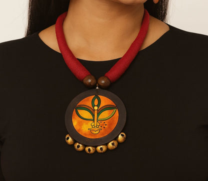 Aaradhya: Handcrafted Divine Durga Pendant Teracotta Necklace and Earring Set