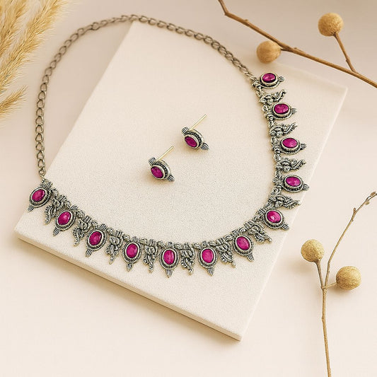 Tinge Tales: Majenta Stone Necklace and Earring Set