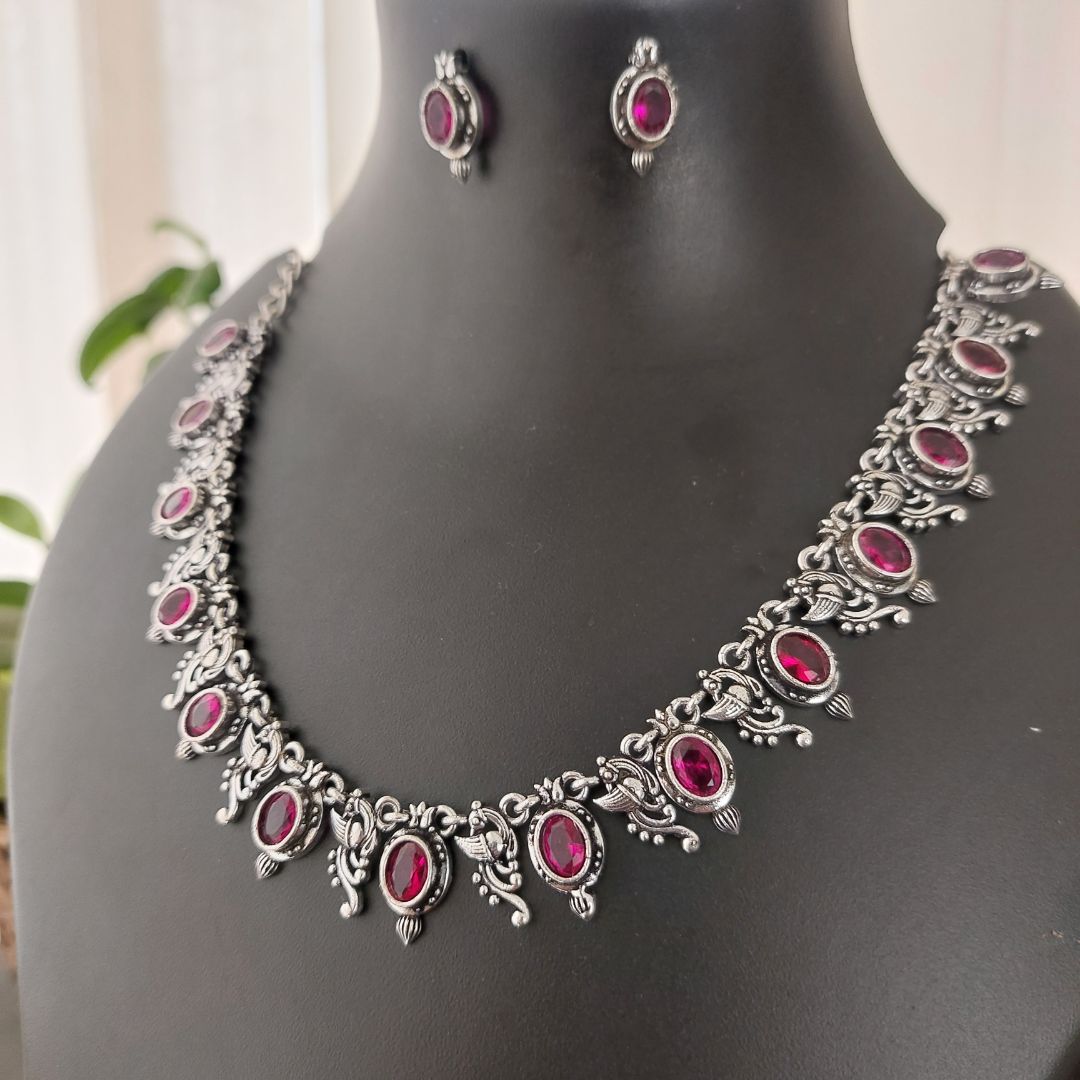 Tinge Tales: Majenta Stone Necklace and Earring Set