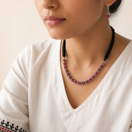 Mohini: Beaded Kolhapuri Necklace and Earring Set