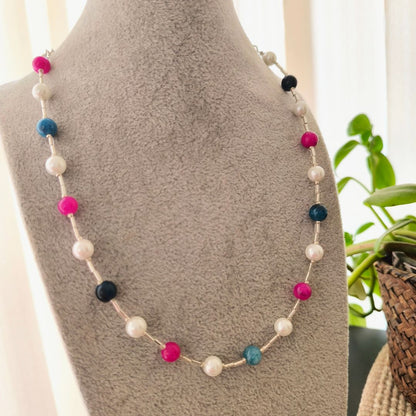 Multicolor Delight : Tri-Color Beaded Necklace