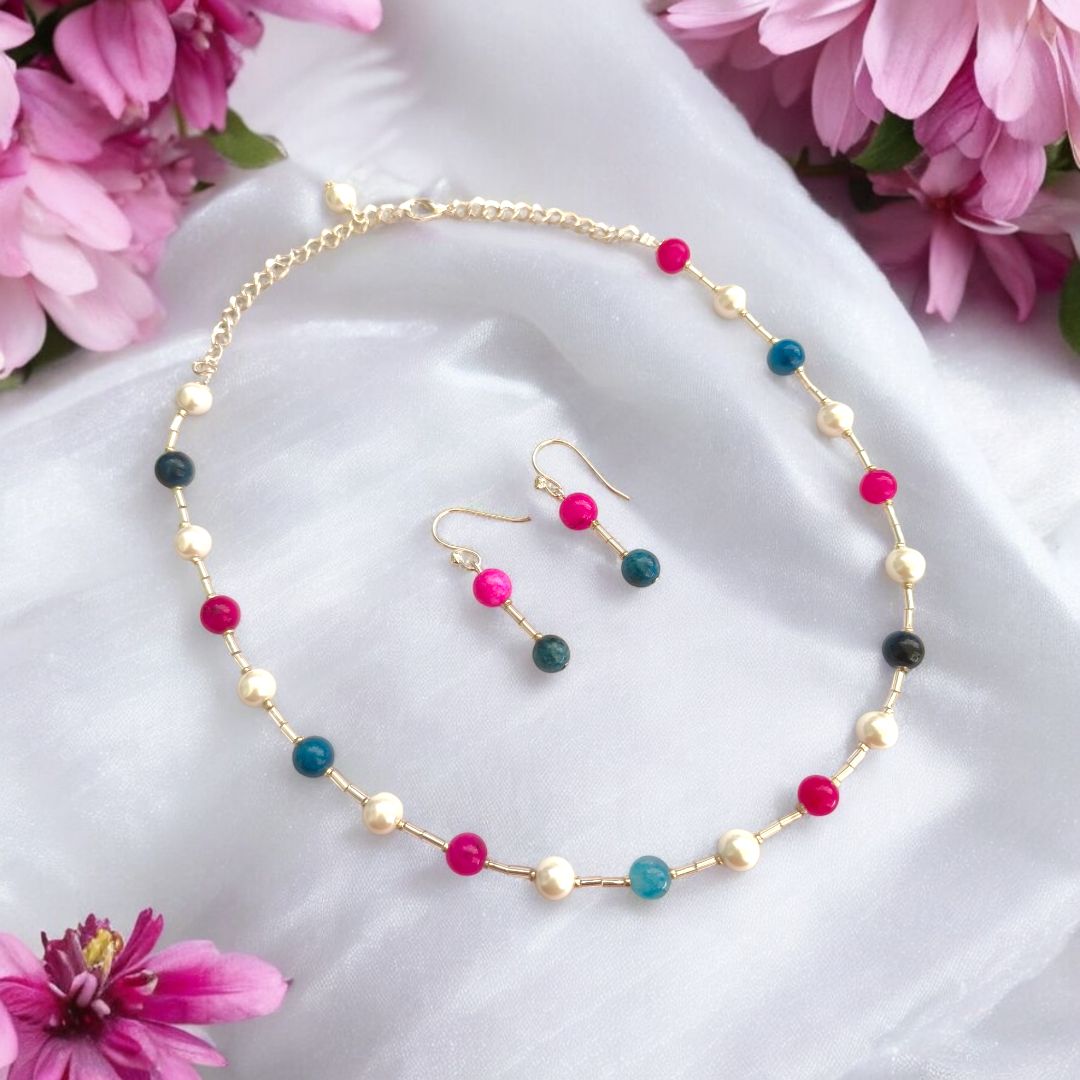 Multicolor Delight : Tri-Color Beaded Necklace