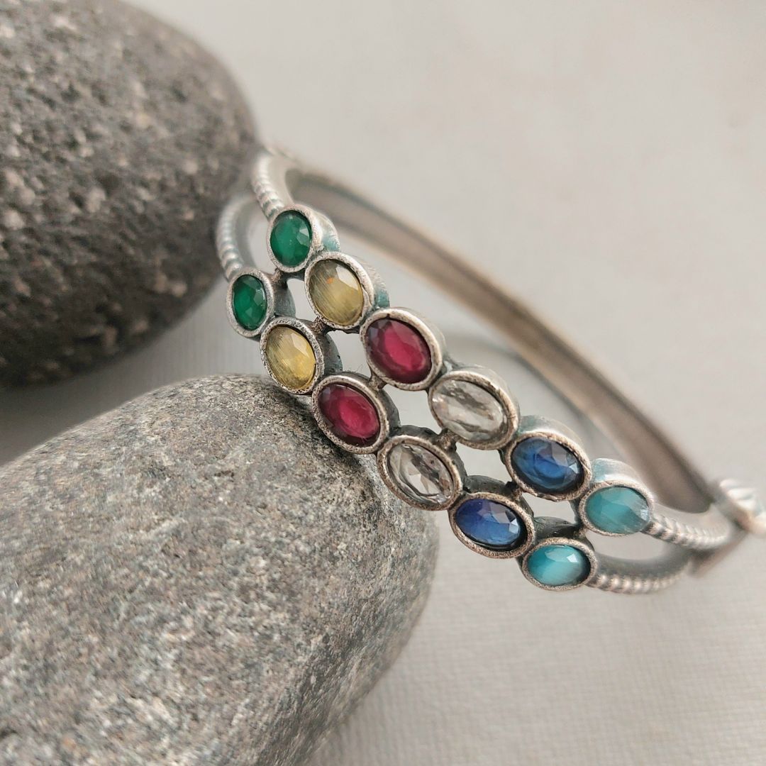 Multi-Colored Chandelier : Silver Toned Bangle with Screw.