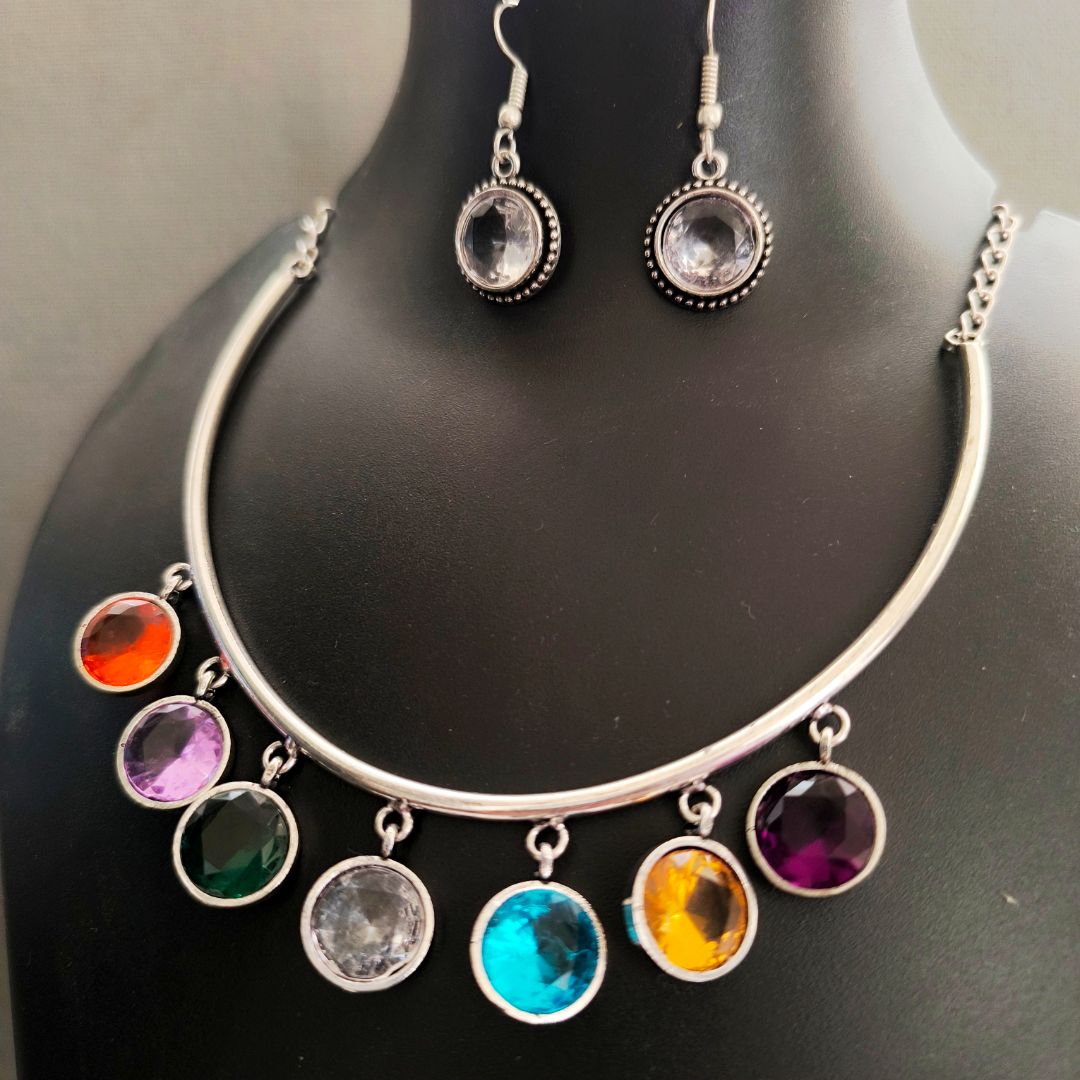 Glittering Rainbow : Multi Stoned Pendant and Earring Set