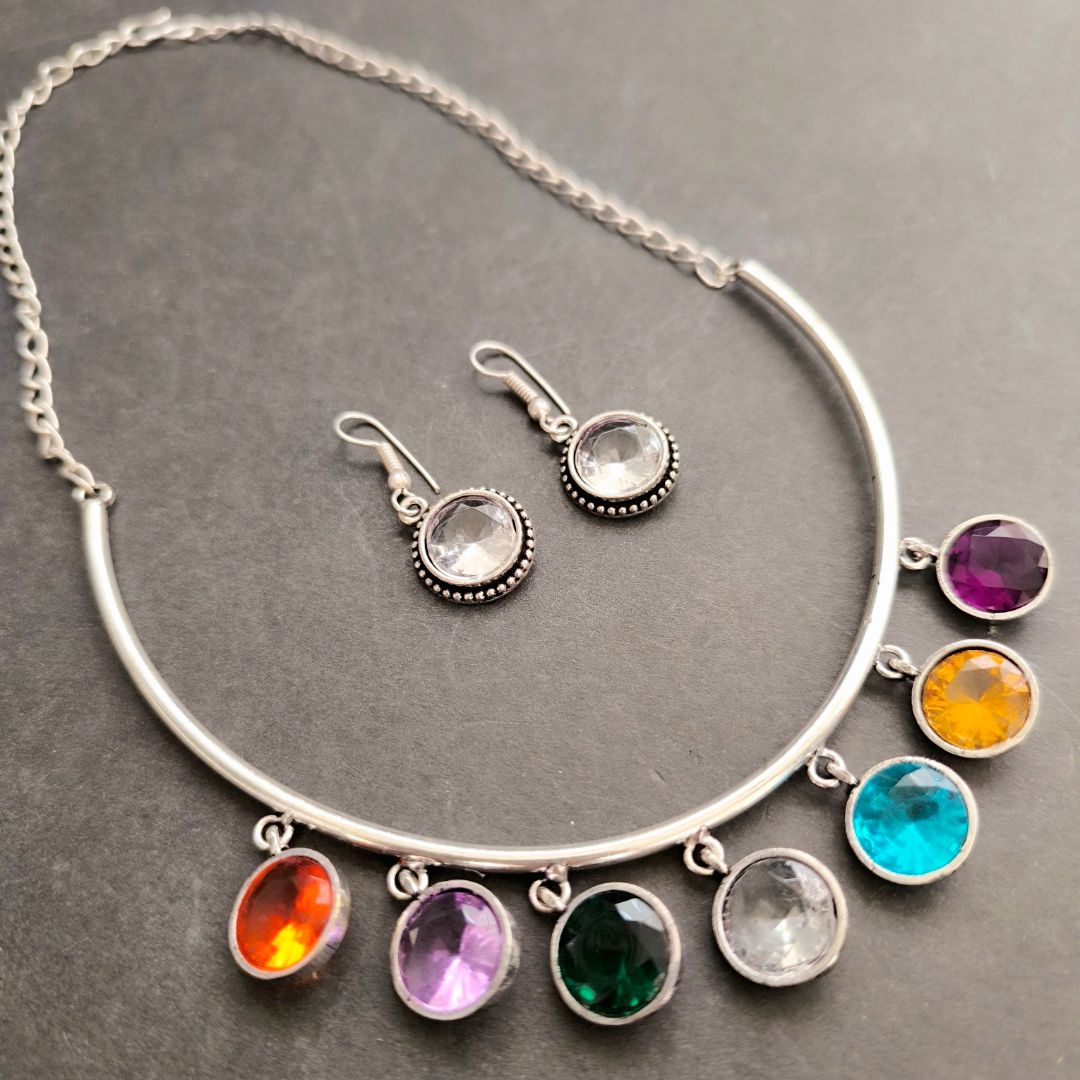 Glittering Rainbow : Multi Stoned Pendant and Earring Set