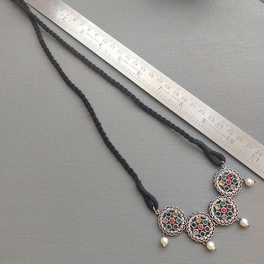 Rainbow Gleam: Multicolor Silver Look alike Choker Set