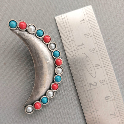 Crescent Moon Elegance : Multi-Colored Stone