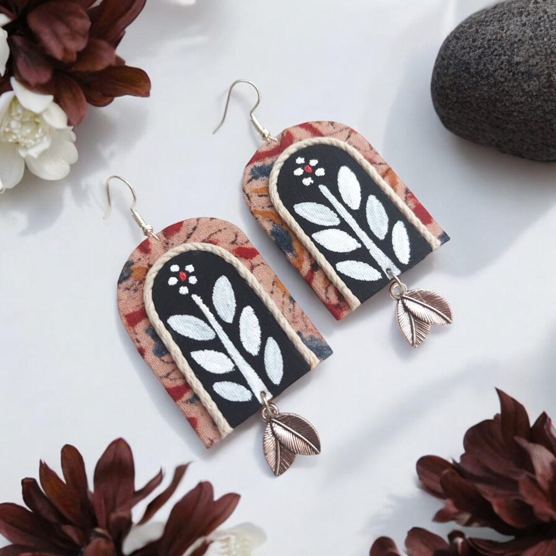 Earthly Elegance: Hand-Painted Natural Dye Kalamkari Fabric Earrings