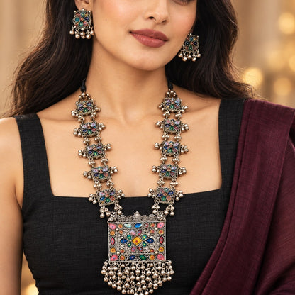 Navras:  Festive Enamel Oxidized Necklace Set
