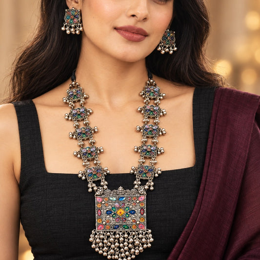 Navras:  Festive Enamel Oxidized Necklace Set