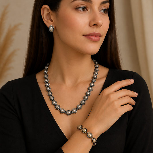 Classic Noor Pearl Bestseller: Noor Necklace and Earring Set with Classic Pearl Bracelet